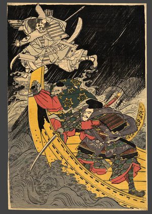 北尾政美: Benkei throwing a veangeful ghost from a boat. - The Art of Japan