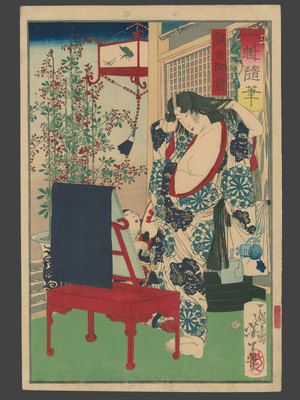 月岡芳年: #5 Lady Kaoyo (Gozen), Wife of Enya Hango (Lord of Aka) in the Chushingura at her Mirror - The Art of Japan