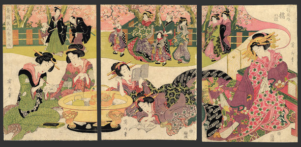 菊川英山: Spring entertainments of Green House Bijin - The Art of Japan