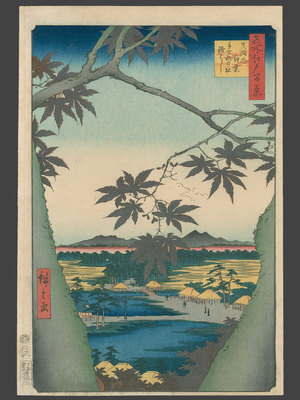Utagawa Hiroshige: Red Maples at Mama Bridge and Tekona Shrine - The Art of Japan