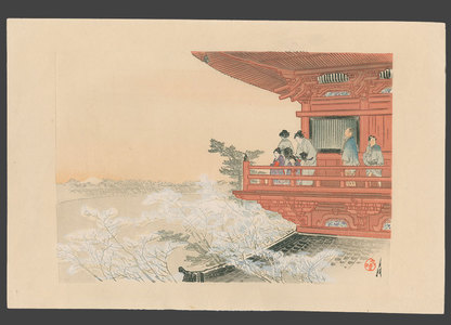 尾形月耕: Fuji from a temple balcony - The Art of Japan