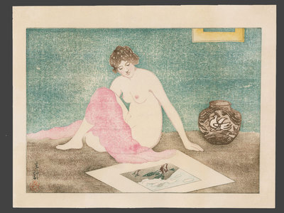 Yamagishi Kazue: Nude Viewing a Woodblock Print - The Art of Japan