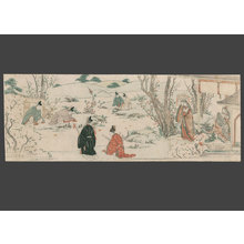 葛飾北斎: Heian courtiers floating fortunes in sake cups down stream. - The Art of Japan