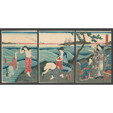 Japanese Print "The Shining Prince Genji Amuses Himself at the Seashore, #3" by Utagawa Kunisada, 歌川国貞 (Kunisada)