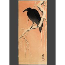 Shoson: Carrion crow on a snow covered branch at dawn - The Art of Japan