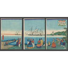 月岡芳年: Picture of Trade with Many Nations in a Large French Port - The Art of Japan