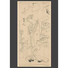 一筆斉文調: Teashop beauty with a cat in her kimono - The Art of Japan