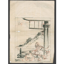 Japanischer Druck "Murasaki Shikibu Writing on a Veranda Overlooking a Lake" von Unknown, 無款 (undefined)