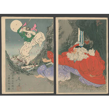 Tsukioka Yoshitoshi, 月岡芳年 (Yoshitoshi)による浮世絵「Yoshitsune Learning the Martial Arts from the Tengu King」