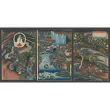 歌川国芳: Nitta Tadatsune Encounters the Goddess of Mt. Fuji and Her Dragon in Her Cave on Mt. Fuji. - The Art of Japan