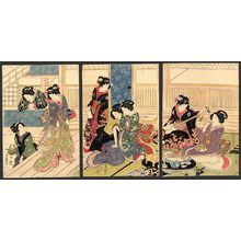 Utagawa Toyokuni I: Male (boy) prostitutes & ladies in waiting in a Green house (brothel) - The Art of Japan