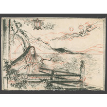 Unknown, 無款 (undefined)による浮世絵「Murasaki Shikibu Writing on a Veranda Overlooking a Lake」