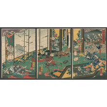 歌川国芳: Yoritomo's night attack on the palace of Yamaki Kanetaka in 1180 - The Art of Japan