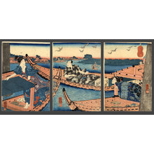 Utagawa Kuniyoshi: Enjoying the evening cool under a bridge - The Art of Japan