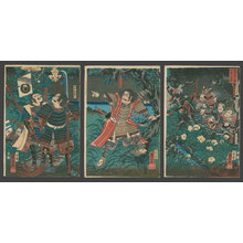 歌川国芳: After the Battle of Ishibashiyama (1180), Minamoto no Yoritomo and his Men Hide While Kagotoki Diverts Their Pursuers. - The Art of Japan