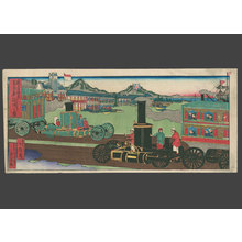 Konobu: Steam engine: locomotive traffic, Port of Kobe in background. - The Art of Japan