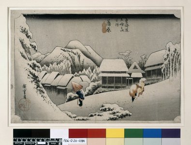 Utagawa Hiroshige: No 16 Kambara yoru no yuki / Tokaido Gojusan-tsugi no uchi - British Museum