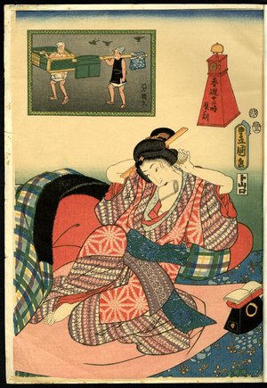 Utagawa Kunisada: Tatsu no koku (Hour of the Dragon) / Shunyu juni toki (The Twelve Hours of Springtime Amusement) - British Museum