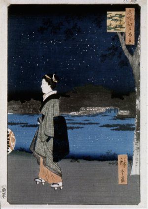 歌川広重: No 34 Matsuchiyama Sanyabori yakei / Meisho Edo Hyakkei - 大英博物館