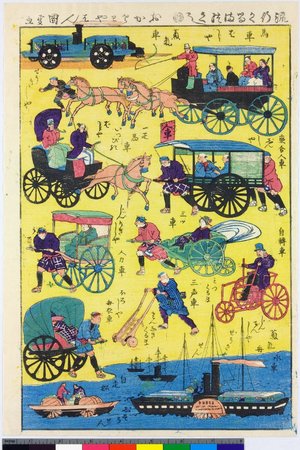 歌川国貞三代: Ryuko kuruma tsukushi (Collection of fashionable carriages) - 大英博物館