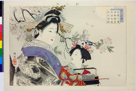 Tsukioka Kogyo: Miyako no nishiki 都の錦 (Brocades of the capital) / Mono iu hana 物いふ花 - British Museum