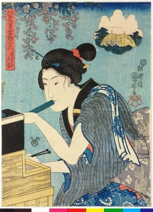 歌川国芳: Kameido no fuji 亀戸の藤 (Wisteria at Kameido) / Edo jiman meibutsu-kurabe 江戸自慢名物比 (Pride of Edo: Comparison of Famous Products) - 大英博物館