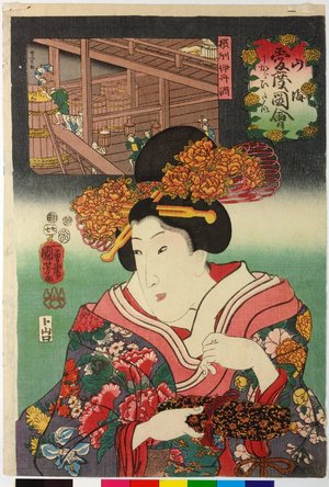 Utagawa Kuniyoshi: No. 27 Sesshu Itami sake 摂州伊丹酒 (Itami Sake from Sesshu) / Sankai medetai zue 山海目出度図絵 (Celebrated Treasures of Mountains and Seas) - British Museum