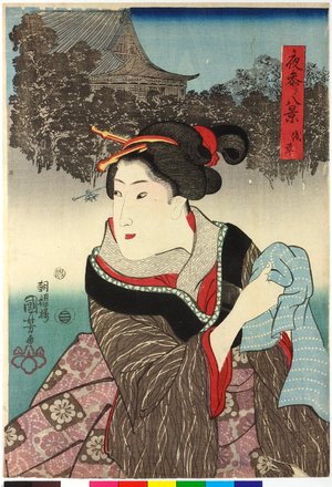 Utagawa Kuniyoshi: Asakusa 浅草 / Yomairi hakkei 夜参八景 (Eight Views of Night Visiting) - British Museum