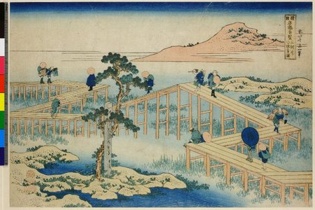 Katsushika Hokusai: Mikawa no Yatsubashi no kozu / Shokoku Meikyo Kiran - British Museum