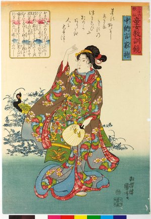 Utagawa Kuniyoshi: Chunagon Yakamochi 中納言家持 / Sanju-rokkasen dojo kyokun kagami 三十六歌仙童女教訓鑑 (Thirty-six Immortals of Poetry: Mirror of Ethics for Girls) - British Museum