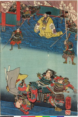 Utagawa Kuniyoshi: Kenkyu gannen Udaisho Yoritomo joraku no go Nanto Todaiji 建久元年右大将頼朝上洛の後南都東大寺 - British Museum