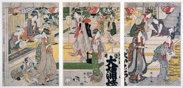 勝川春亭: triptych print - 大英博物館
