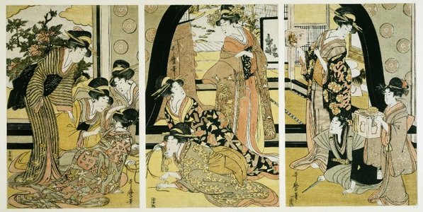 喜多川歌麿: triptych print - 大英博物館
