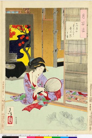 月岡芳年: Meigetsu ya tatami no ue ni matsu no kage (Full moon on the tatami mats shadows of the pine branches) / Tsuki hyaku sugata - 大英博物館