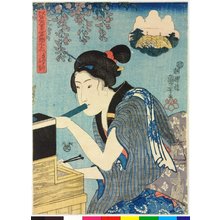 Utagawa Kuniyoshi: Kameido no fuji 亀戸の藤 (Wisteria at Kameido) / Edo jiman meibutsu-kurabe 江戸自慢名物比 (Pride of Edo: Comparison of Famous Products) - British Museum