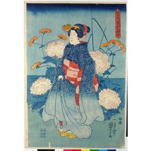 Estampe japonaise "Toji ichimatsu hana no yo suzumi 當時一松花の欣涼 (Modern Chequered Fashions for an Evening Stroll Among the Flowers)" par Utagawa Kuniyoshi, 歌川国芳 (Utagawa Kuniyoshi (歌川国芳))