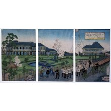 Utagawa Hiroshige II: Yokohama kodai Eiyakkan no zenzu Bentendori go-chome 横浜高台英役館之全図 (View of the British legation at Bluffland in Yokohama) - British Museum