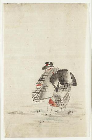 Utagawa Hiroshige, 歌川広重 (Utagawa Hiroshige)创作的日本版画《Woman Gathering Shells at Low Tide, from the Untitled series ...》