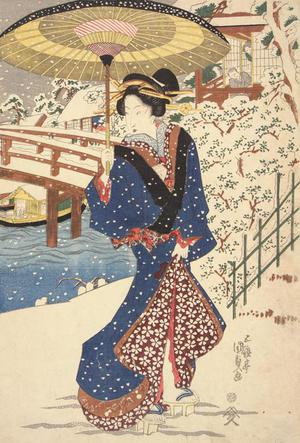 Utagawa Kunisada, 歌川国貞 (Utagawa Kunisada)による浮世絵「Evening Snow at Mokuboji, from the series Eight Veiws of Edo」