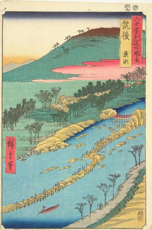 Utagawa Hiroshige: The Weir in the Shallows at Yanase in Chikugo Province, no. 60 from the series Pictures of Famous Places in the Sixty-odd Provinces - University of Wisconsin-Madison
