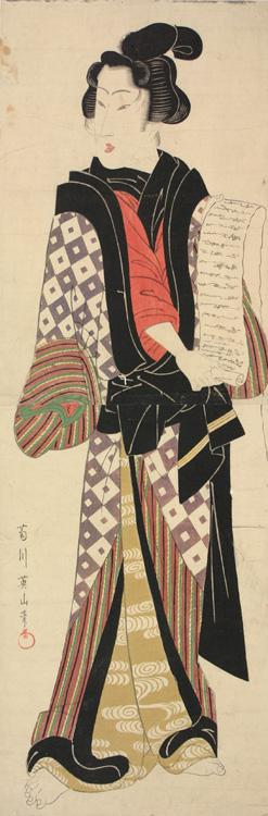 菊川英山: Young Man Holding a Letter - ウィスコンシン大学マディソン校