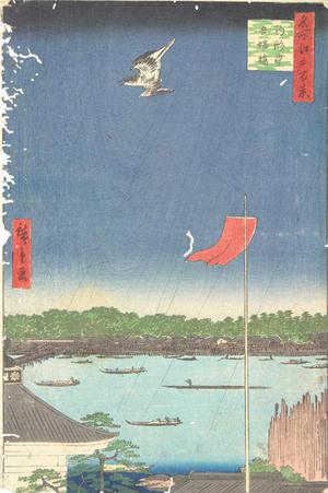 歌川広重: Azuma Bridge and Komagata Hall, no. 55 from the series One-hundred Views of Famous Places in Edo - ウィスコンシン大学マディソン校