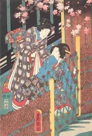 Japanese Print "Two Women by a Gate" by Utagawa Kunisada, 歌川国貞 (Utagawa Kunisada)