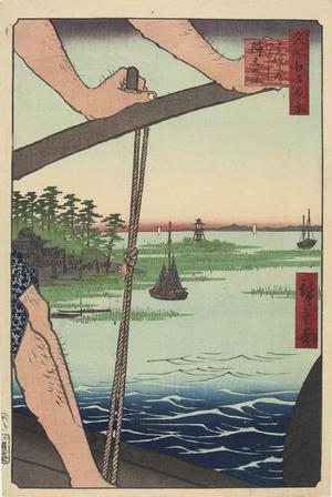 歌川広重: The Benten Shrine and the Haneda Ferry, no. 72 from the series One-hundred Views of Famous Places in Edo - ウィスコンシン大学マディソン校