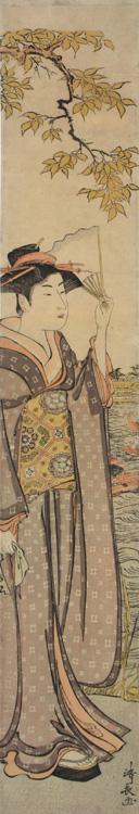 Torii Kiyonaga, 鳥居清長 (Torii Kiyonaga)による浮世絵「Woman Strolling beside the Sumida River」