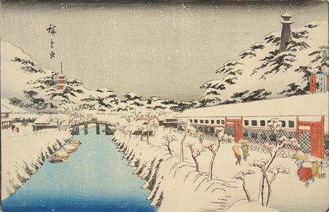 Utagawa Hiroshige, 歌川広重 (Utagawa Hiroshige)による浮世絵「Snow at Akabane in Shiba, from the series Famous Places in the Eastern Capital」