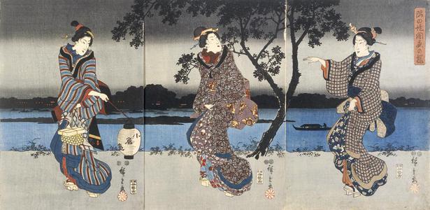 Utagawa Hiroshige, 歌川広重 (Utagawa Hiroshige)による浮世絵「Cherry Blossoms at Night along the Sumida Embankment」