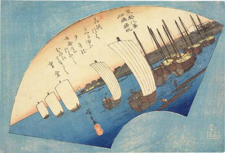 歌川広重: Returning Sails at Tsukuda Island, from the series Eight Views of the Eastern Capital - ウィスコンシン大学マディソン校