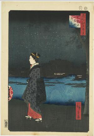 歌川広重: Night View of Matsuchi Hill and the Sanya Canal, no. 34 from the series One-hundred Views of Famous Places in Edo - ウィスコンシン大学マディソン校