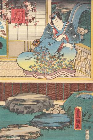 Utagawa Kunisada, 歌川国貞 (Utagawa Kunisada)による浮世絵「Prince Genji Seated by a Garden, from the series Eastern Pictures with a Stylish Shrine Page」